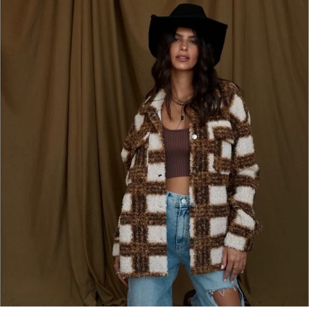 12th Tribe Camel Plaid Shacket